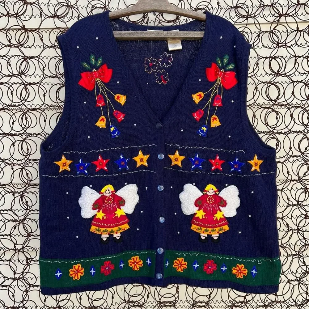 Vintage Angels Ugly Christmas Holiday Sweater Vest Volup Plus Size 26W